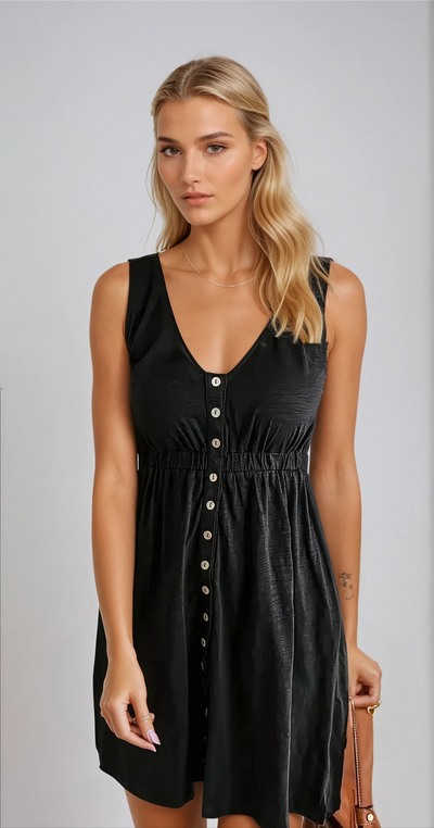 Désirée - Robe D'Été À Boutons, Manches Courtes Et Décolleté En V