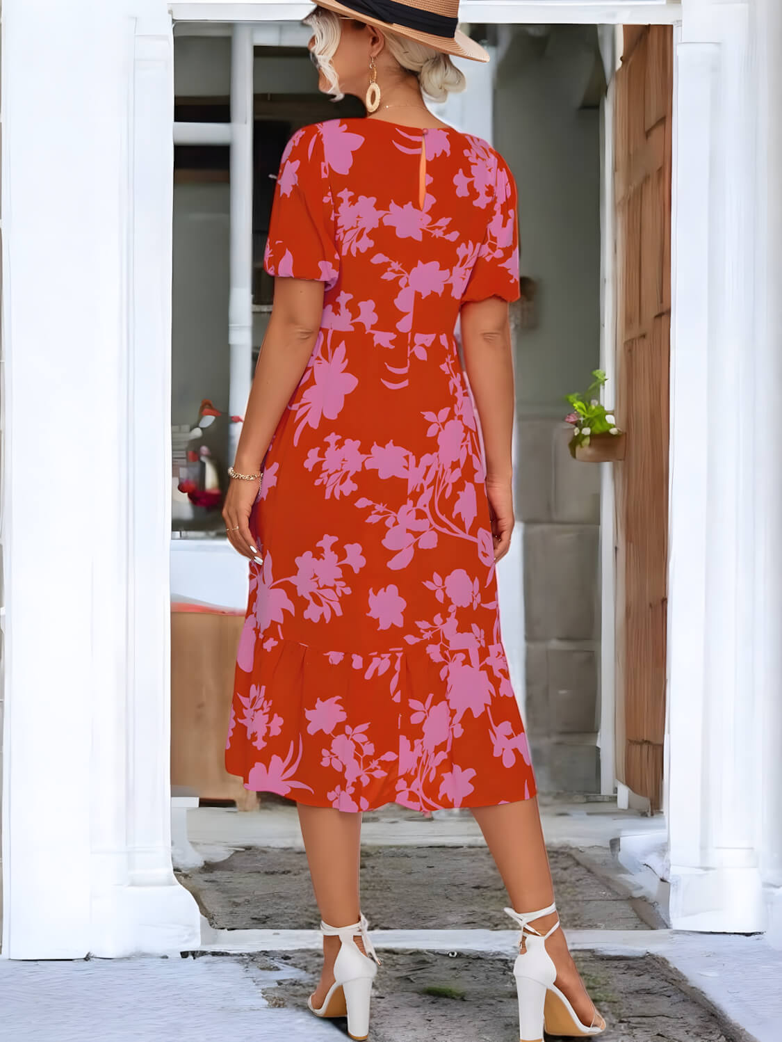 Jade - Robe Midi À Manches Bouffantes Et Motif Floral