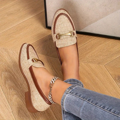 Mocassins tressés rétro à boucle métallique
