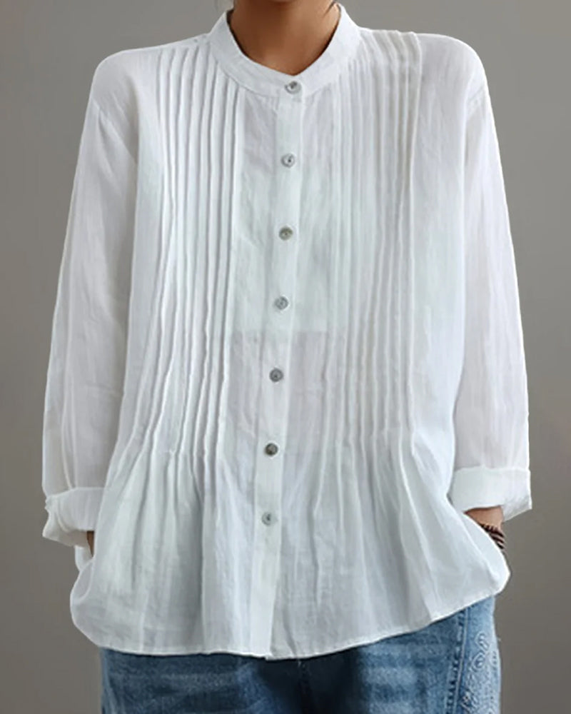 Col Rond Casual Blouse Avec Plis Design