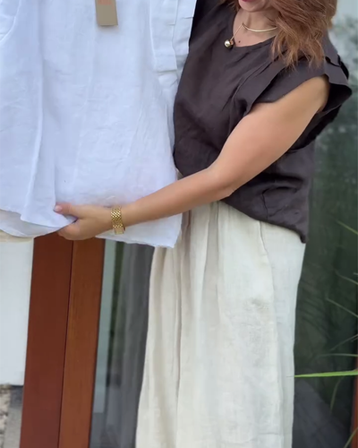 Blouse Manches À Volants Couleur Unie