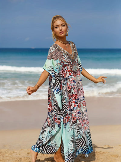 Jade - Robe D'Été Avec Des Fleurs Côtières Pour L'Été