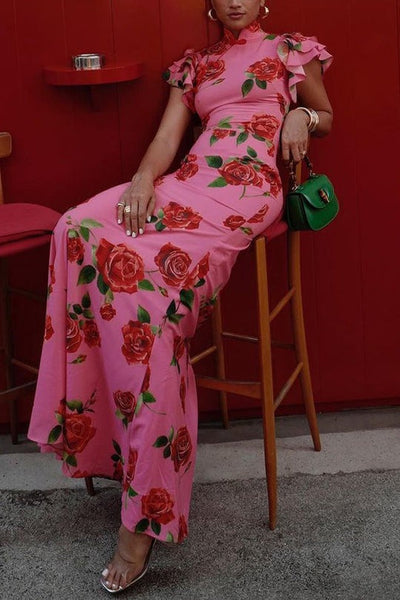 Maxi robe rose avec imprimé floral