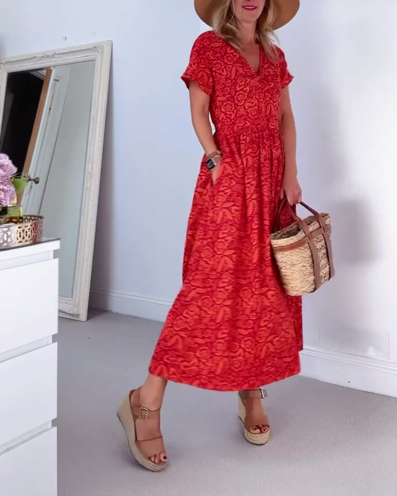 Robe Élégant V-Neck Manches Courtes