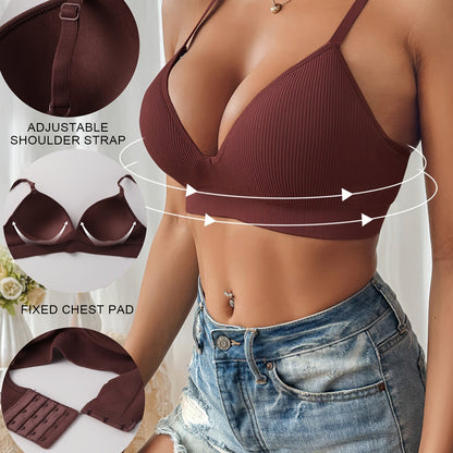 Soutien-gorge femme – Coupe slim – Encolure plongeante – Maille côtelée respirante