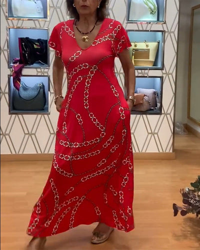 Robe Col V Imprimé Chaîne Maxi
