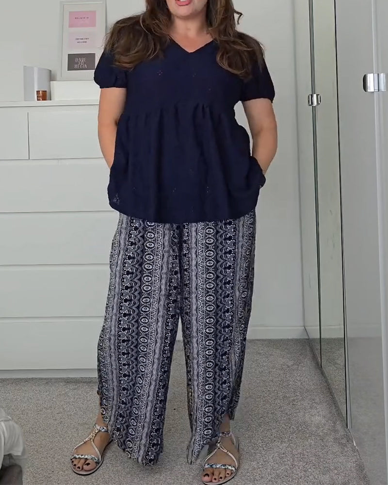 Costume Décontracté Ample Imprimé Deux Pièces
