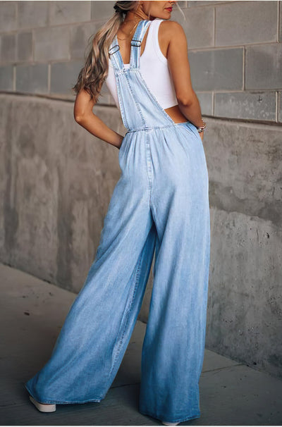 Combinaison femme – Coupe décontractée – Jambes larges – Look denim – Poche utilitaire