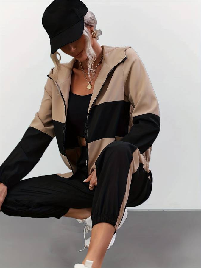 Sandra - Ensemble 2 pièces zippé noir pour femmes