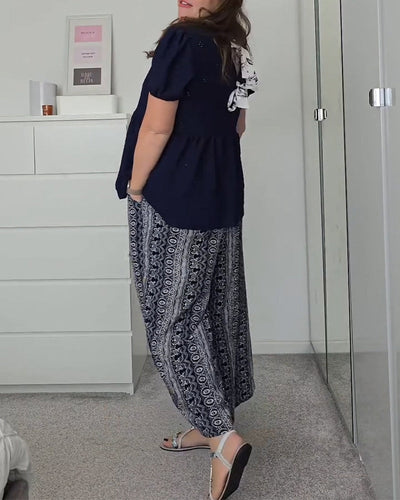 Costume Décontracté Ample Imprimé Deux Pièces