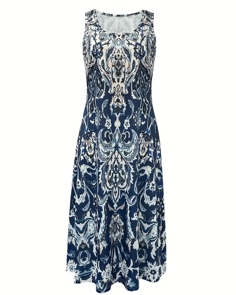 Robe Vacances Sans Manches Imprimé Tendance