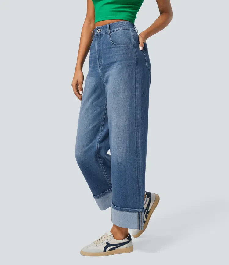Louise™ | Jean Taille Haute à Revers
