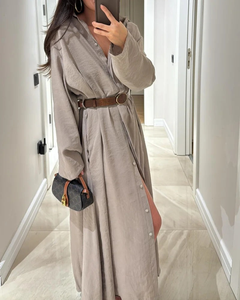 Robe chemise décontractée de couleur unie