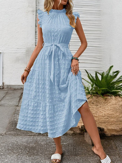 Gisèle - Robe Midi À Ourlets Volantés Et Ceinture À Nouer