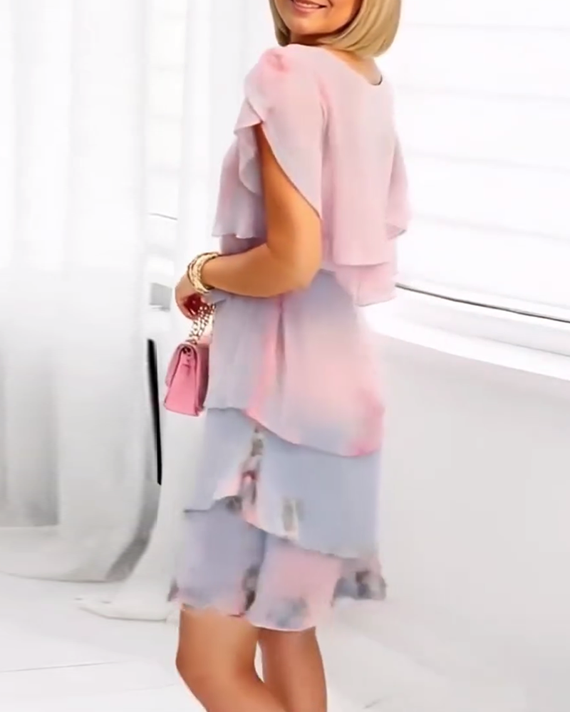Robe Manches Pétales Élégante Imprimé Fleuri