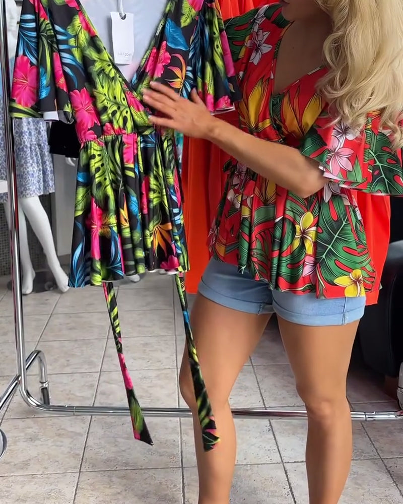 Blouse Col En V Manches Courtes Taille