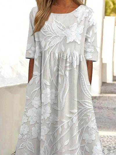 Amélie – Robe Midi Classique avec Imprimé & Poches Latérales