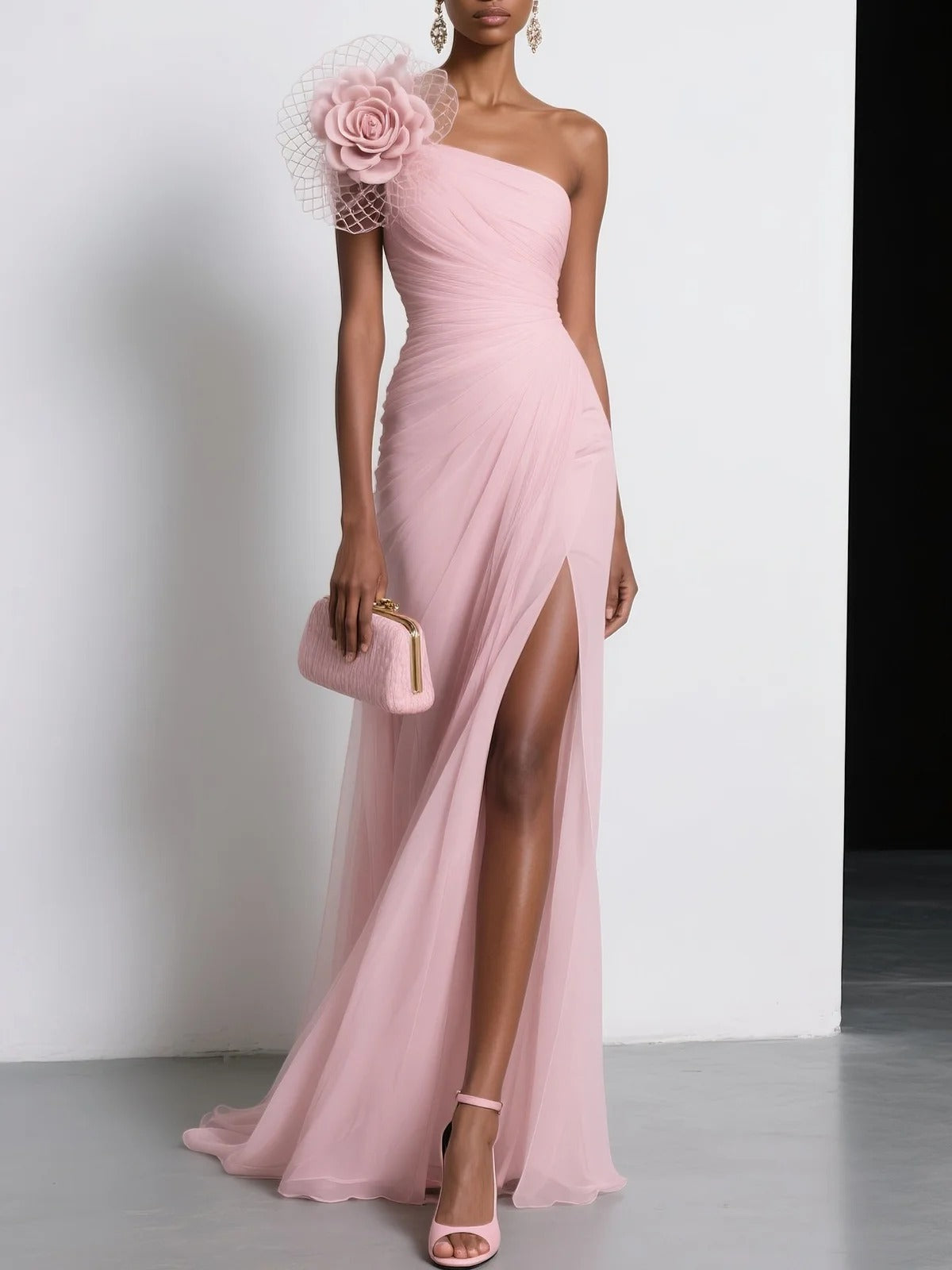 Robe en mousseline de soie à imprimé floral 3D