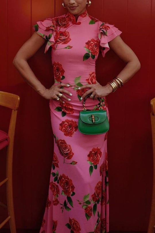 Maxi robe rose avec imprimé floral
