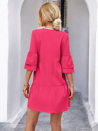 Anna - Mini-Robe Col V Avec Manches Cloches