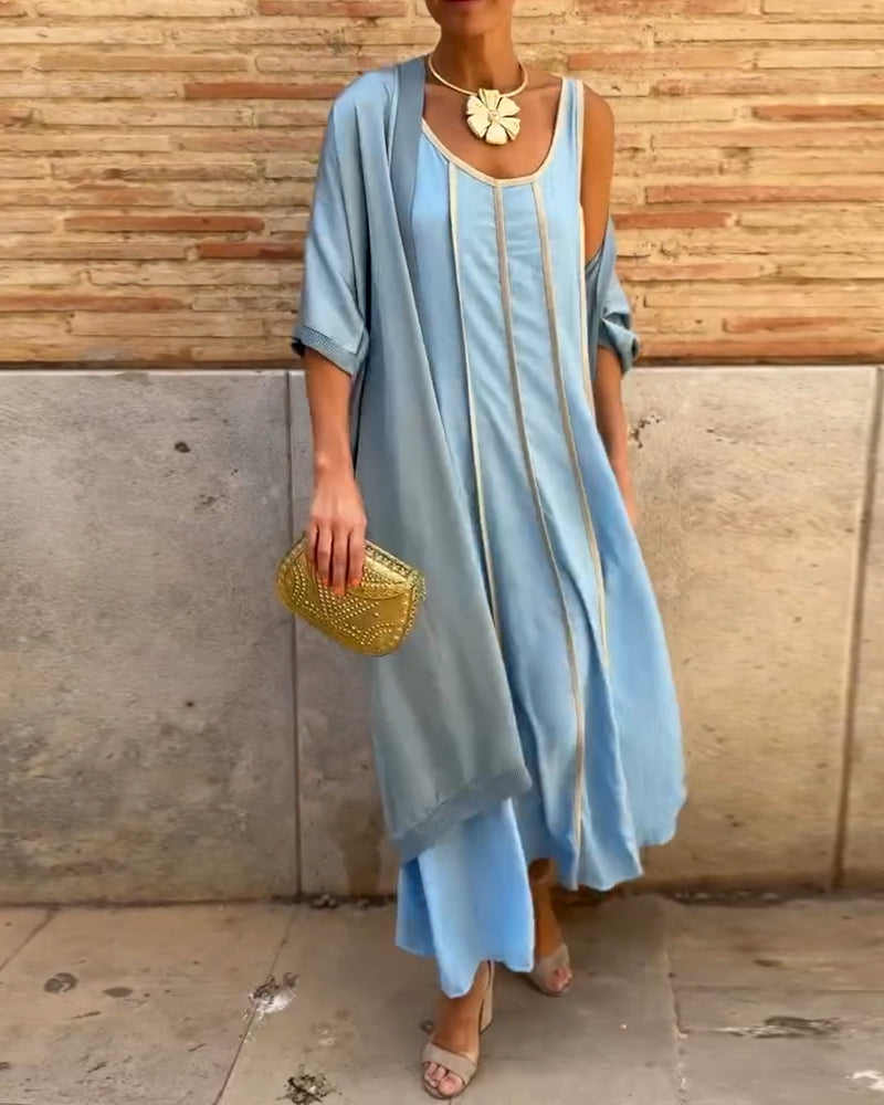 Imprimé Décolleté Ronde Robe Longue Casual Haut Deux Pièces