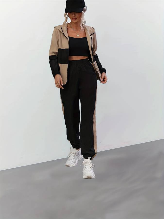 Sandra - Ensemble 2 pièces zippé noir pour femmes