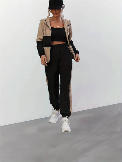 Sandra - Ensemble 2 pièces zippé noir pour femmes