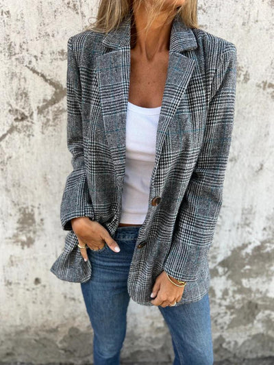 🔥Veste Slim à Col Revers à Carreaux pour Femmes