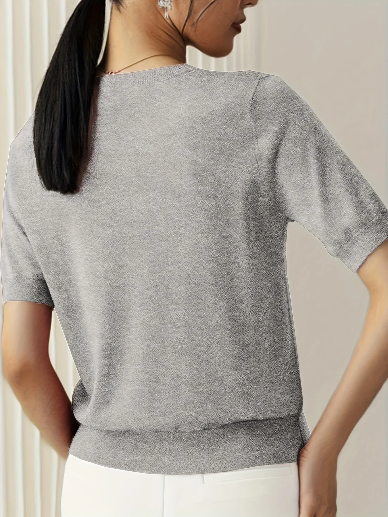 Top en maille à manches courtes pour dames - Maille fine et encolure ronde