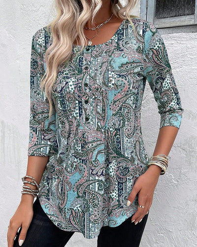 Blouse Trois-Quarts Manche Imprimé Vintage