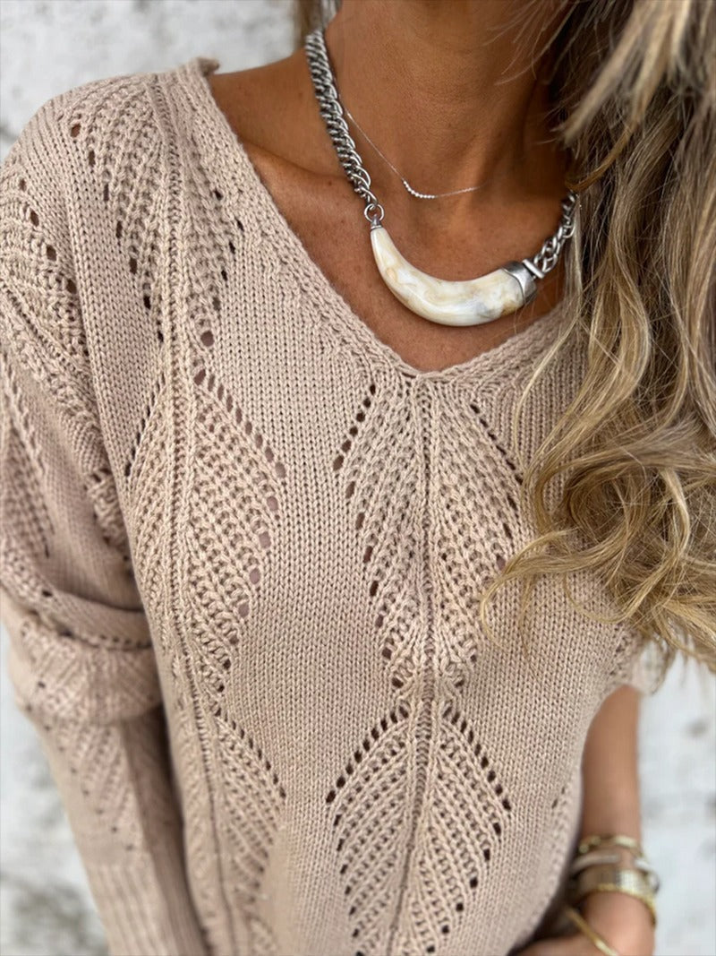 Pull à boutons réversibles en tricot à feuilles