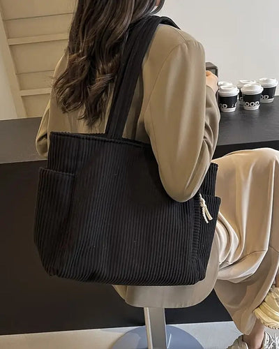 Sac fourre-tout côtelé avec cordon de serrage