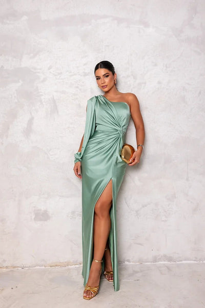 Élise - Robe En Satin Élégante À Une Épaule Avec Fente Latérale