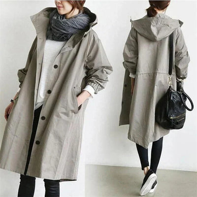 Trench-coat imperméable avec capuche pour femme - Long et chaud