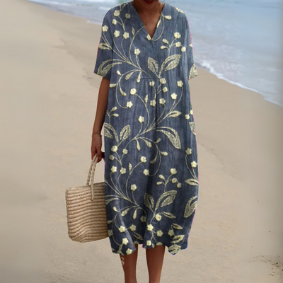 Michele™ | Robe Fluide Fleurie en Lin Coton
