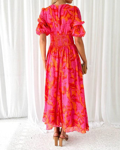 Martine™ | Robe Longue Fluide à Imprimé Floral Tropical