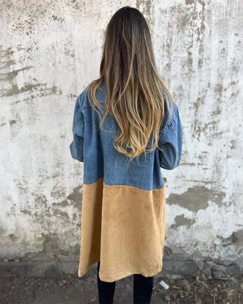 MARITES - MANTEAU EN DENIM ET DAIM