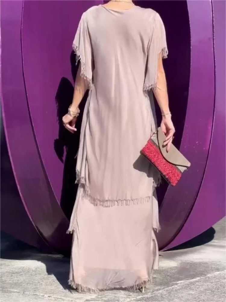 SAVANE | Vestito Lungo Fluido con Scollo a V Elegante