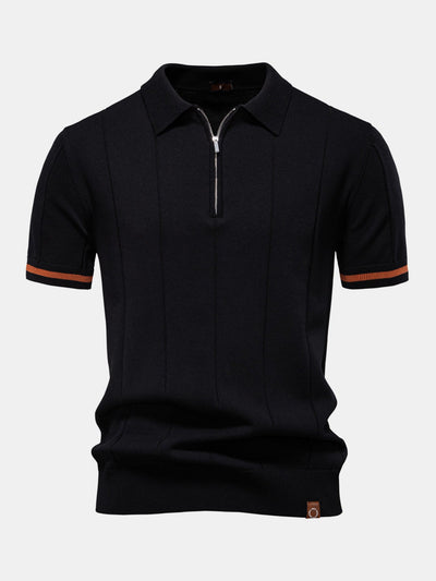 Polo en Maille à Fermeture Éclair avec Liseré Contrastant & Short Chino en Coton