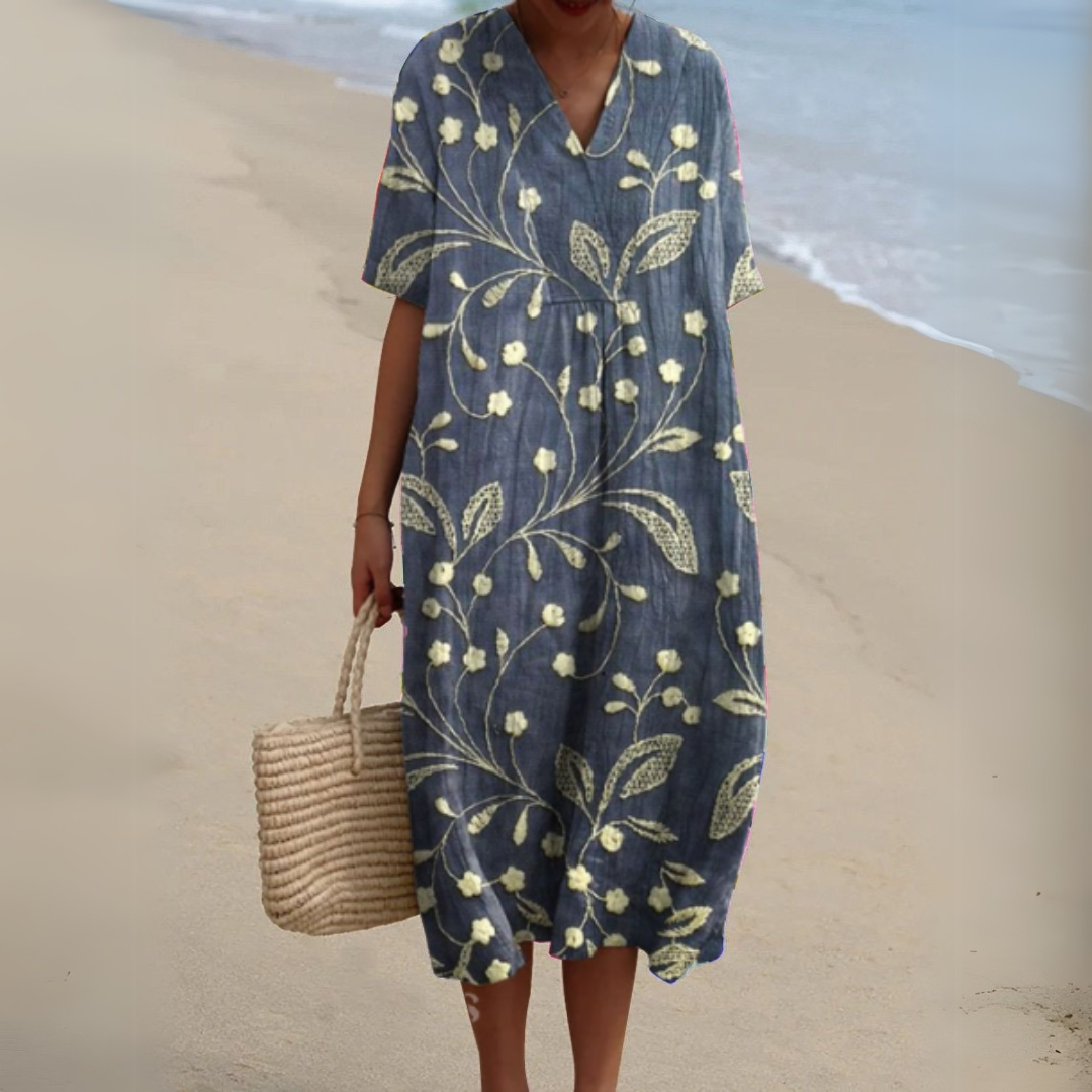 Nicole™ | Robe Fluide Fleurie en Lin Coton