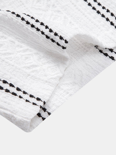 Ensemble Estival : Chemise Jacquard à Rayures Géométriques & Short Froissé à Cordon