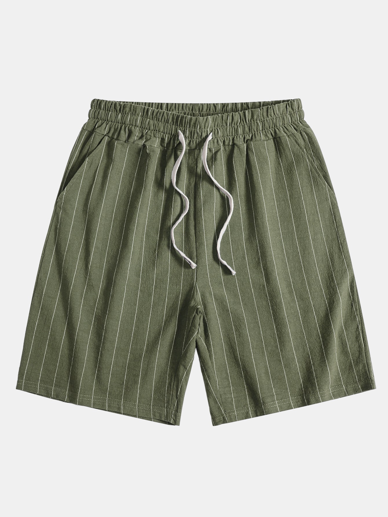 Ensemble Décontracté : Chemise Rayée Style Lin & Short à Cordon