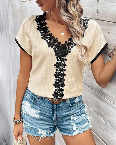 Blouse Dentelle Crochet Contraste
