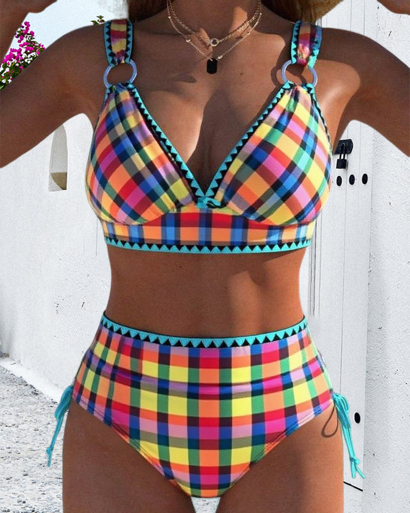 Maillot de bain deux pièces, bikini à carreaux décontracté