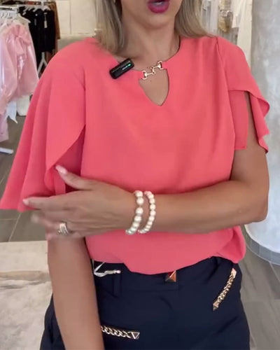 Blouse Manche À Volants Uni