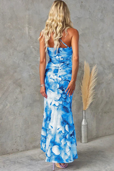 Robe longue extensible à une épaule et imprimé floral