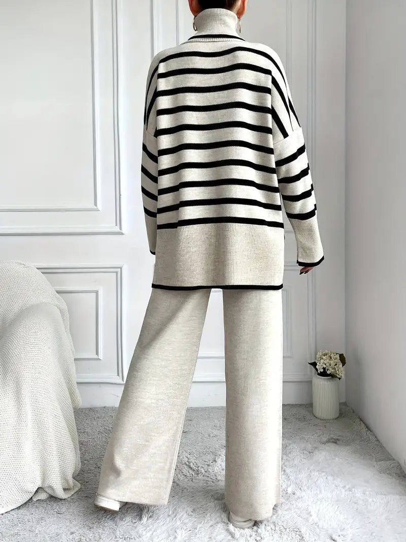 Layla™ - Ensemble de pantalons à col roulé rayé élégant