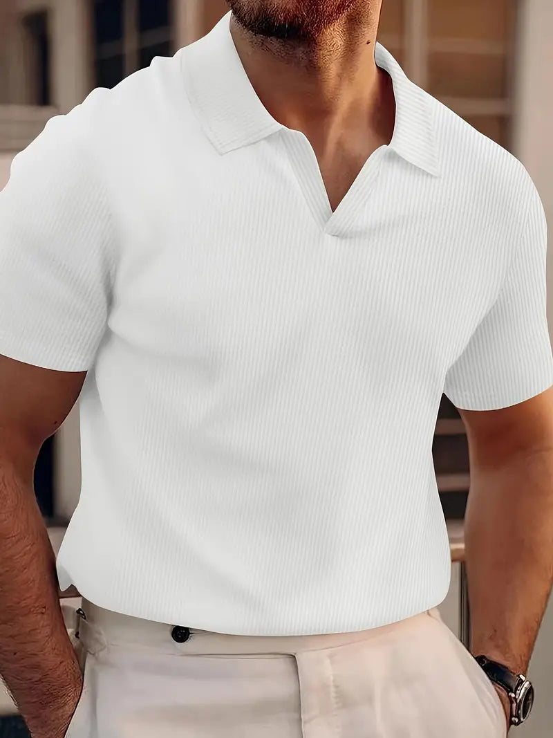 Polo homme – Coupe classique – Tissu respirant – Texture côtelée – Manches courtes