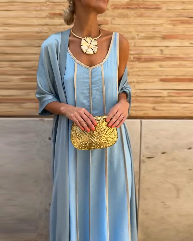 Imprimé Décolleté Ronde Robe Longue Casual Haut Deux Pièces