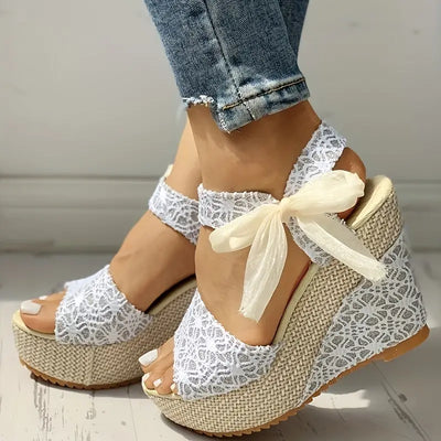 Helena - Sandales élégantes à talon compensé avec nœud stylisé pour femmes
